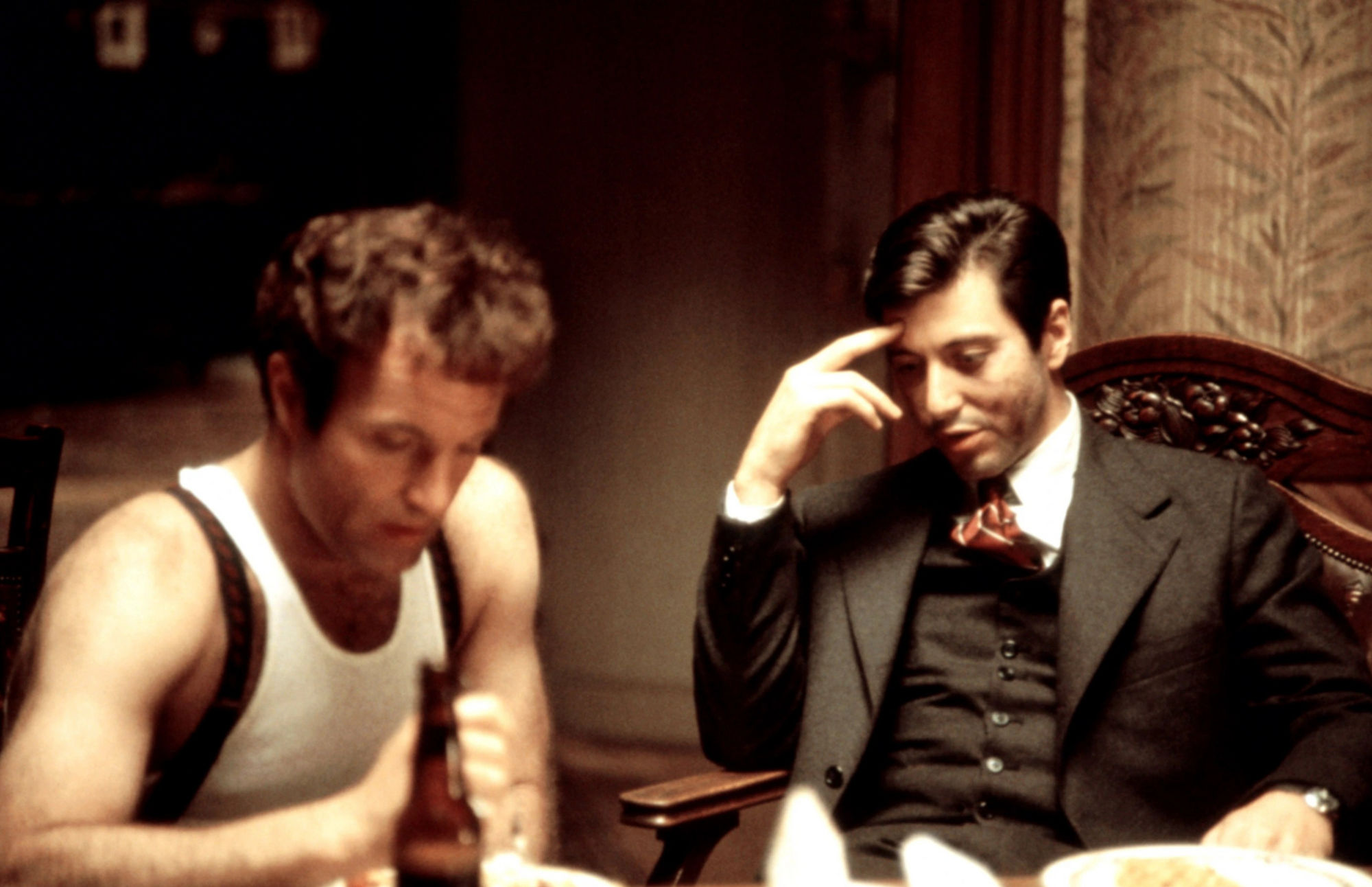 An image of Michael Corleone talking to Sonny Corleone